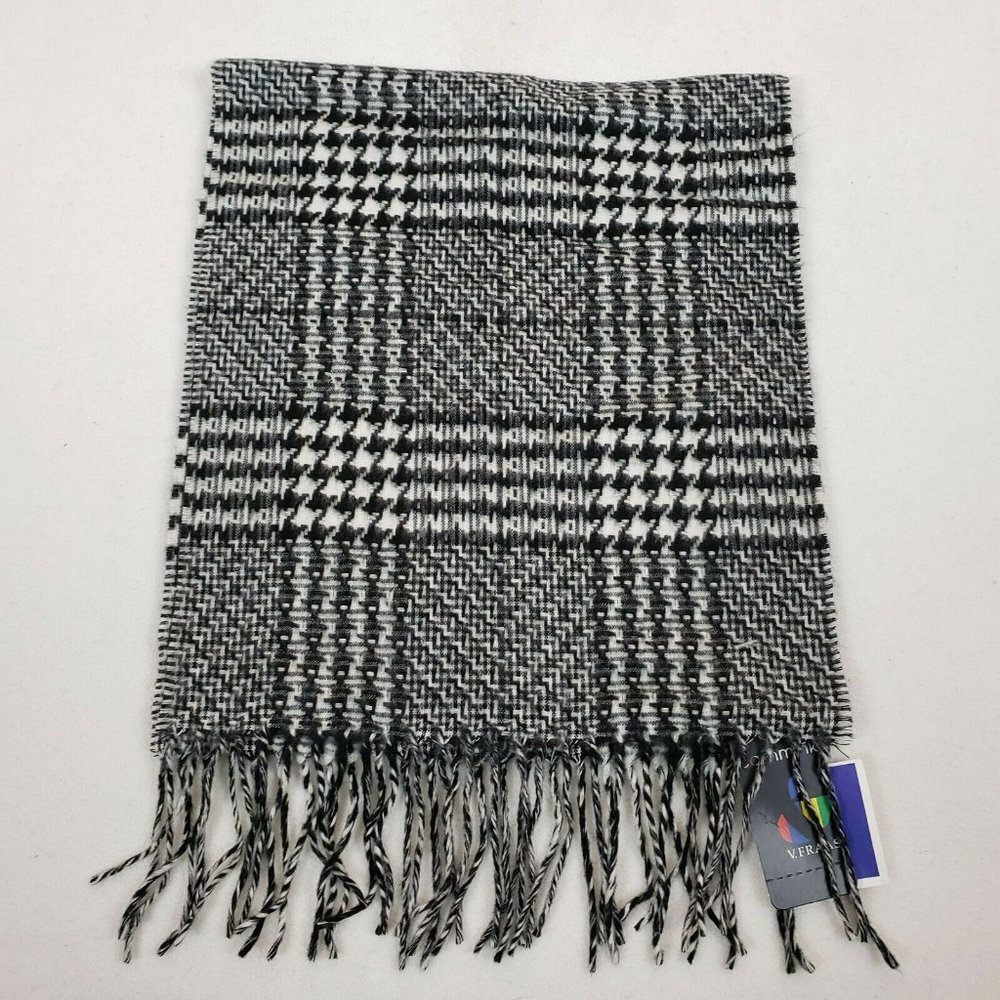 V. Fraas  Cashmink New Black Plaid Fringe Scarf